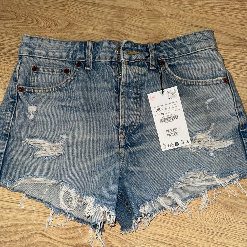 Zara Denim Distressed Women's Shorts